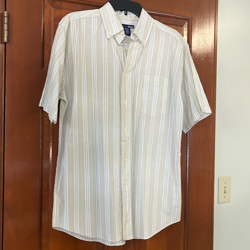 Basic Editions Size S Tan grey snd White Button Down